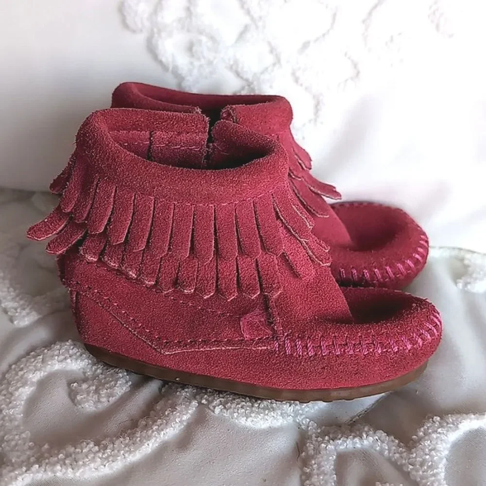 MINNETONKA 🩷Pink SUEDE Toddler Moccasins Size 3